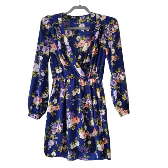 Lulus Honey Punch Floral Blue Faux Wrap Cottagecore Feminine Longsleeve Dress S - Picture 3 of 10